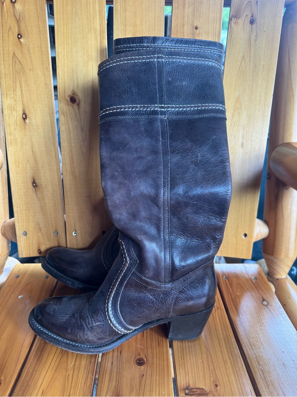 Frye Dark Brown Leather Mid-Calf Heeled Boots